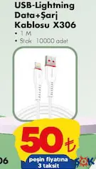 NEOWİSE USB-LİGHTNİNG DATA+ŞARJ KABLOSU X306 fiyat ve kampanya bilgisi